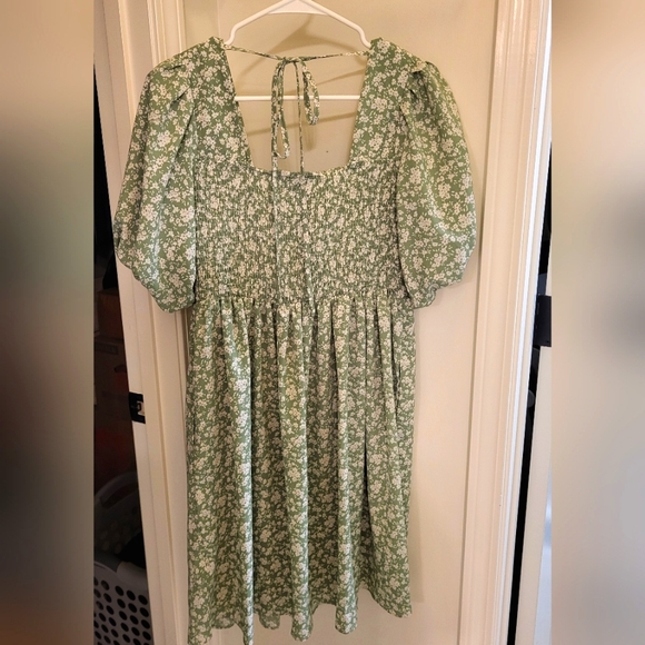 Pinkblush Maternity Light Olive Floral Smocked Tie Back Maternity Dress - Picture 1 of 6